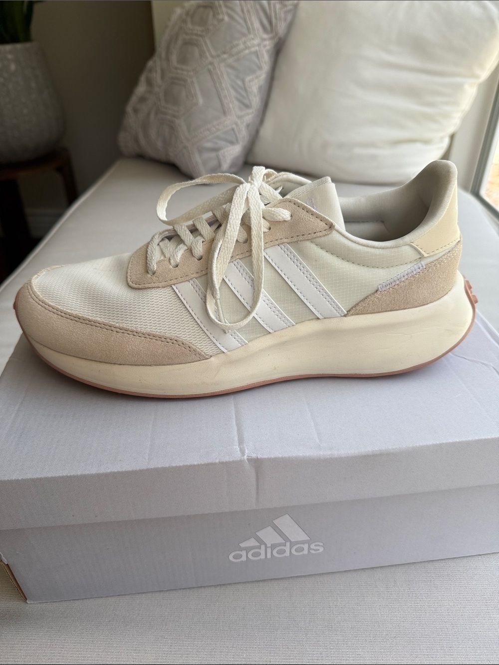 adidas Women's Cream, White & Pink Sneakers 8.5